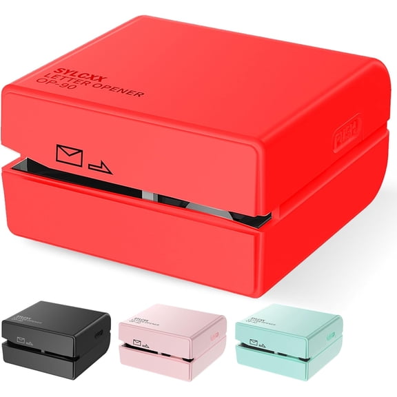Battery Operated Electric Letter Opener - Openers Envelope Slitter, Opener, Mail Universal Efficient Tool for Office, Home (Red)