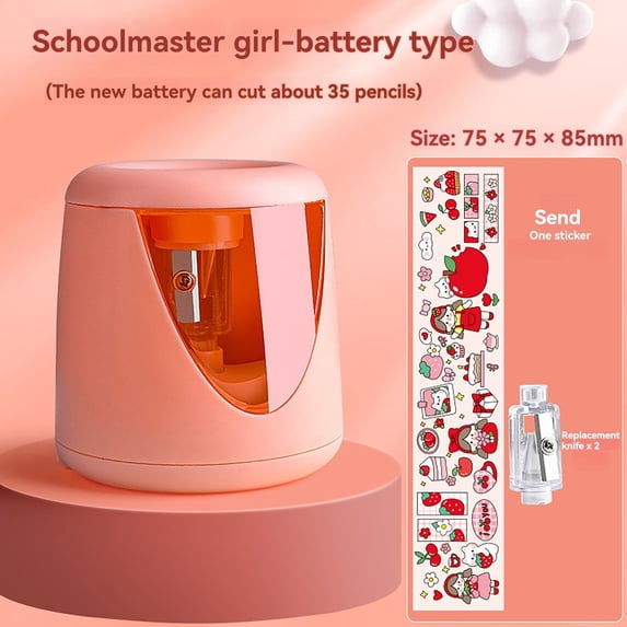 Battery-Operated Electric Pencil Sharpener for Home,Fast Sharpening for 6-8mm Pencils,Cute Pink Design with Stickers & Replacement Blades