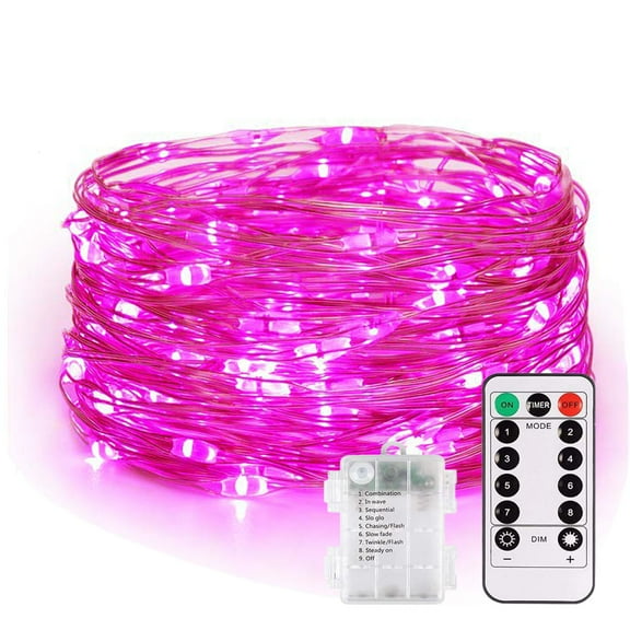 Battery Operated Fairy Lights with Remote, 33FT 100 LED Twinkle Lights Timer Waterproof 8 Modes Outdoor Firefly Starry String Lights for Bedroom Christmas Wedding Party Home Decor, Pink