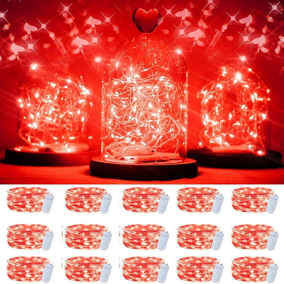 Battery Operated Fairy String Lights,15 Packs 20 LEDs 6.6FT Silver Copper Wire Starry String Light for DIY Bottle Jars Costume Wedding Party Easter Table Decorations (Red)