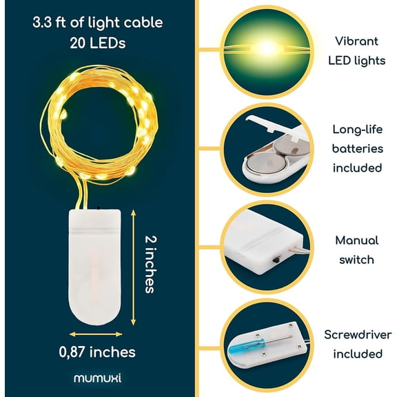 Battery Operated Fairy String Lights 20 Pack, 3.3Ft Mini LED Twinkle Lights for Wedding, Party, Crafts, Mason Jar, Centerpieces, Warm White