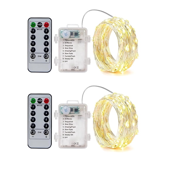 Battery Operated Fairy String Lights, 8 Modes 5M Silver Wire with Remote & Timer - 50 LEDs Waterproof for Bedroom, Wedding, Christmas, Party Decorations