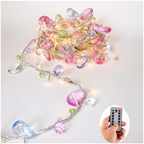 Battery Operated Fairy String Lights, Acrylic Gems Jewels String Lights with Remote 8 Modes Timer Function,30 Warm White LED Battery Powered Fairy Lights for Bedroom Party Decor