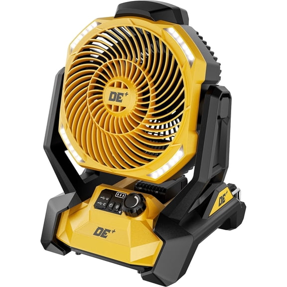Battery Operated Fan, for DeWalt 20V Max Battery, Cordless Jobsite Fan for Camping, with LED Lights, Hook for Hanging, Variable Speed, for Workshops, USB Port(Bare Tool Only)
