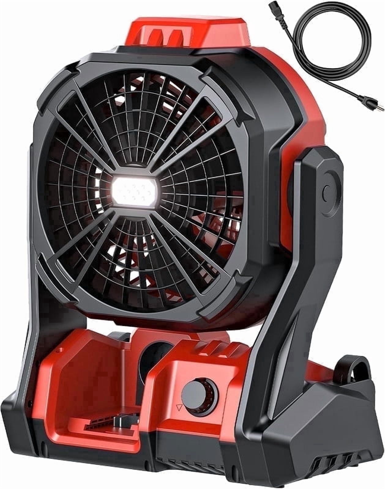 Battery Operated Fan, for Milwaukee M18 18V Battery, Camping Fan Cordless, Option for Corded, with LED Lights, Variable Speed, Hook for Hanging, for Jobsite, Red(Bare Tool Only)