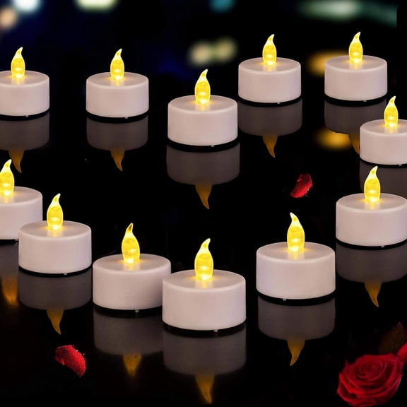 Battery Operated Flameless Tea Lights : 24PACK LED Electric Candles Lamp Realistic and Bright Flickering Holiday Gift Long Lasting for Birthday Wedding Party Celebrations Decoration Warm Yellow