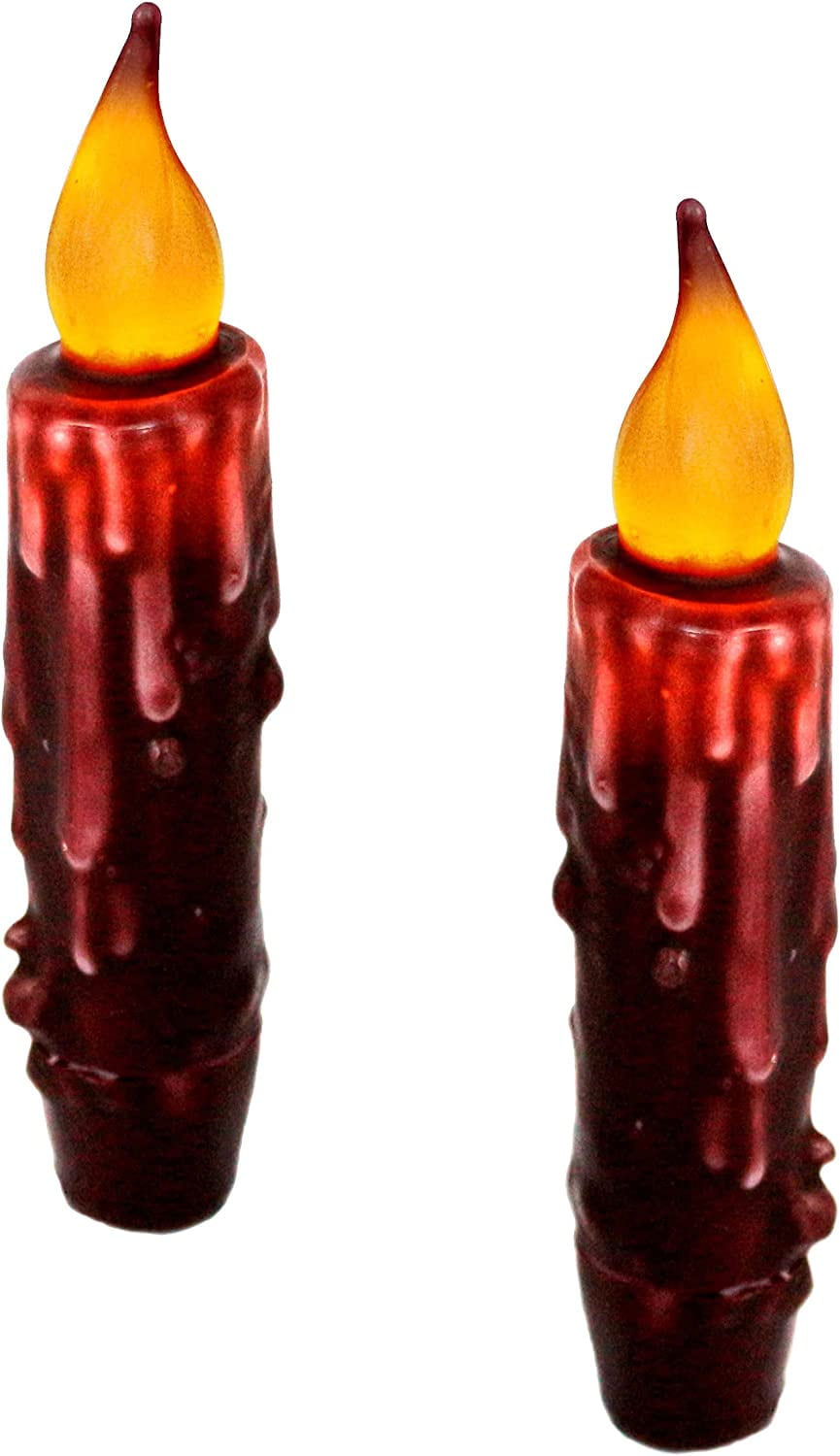Battery Operated Flickering Taper Candles With Timer Burgundy Color