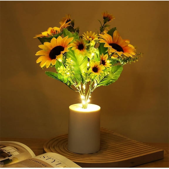 Battery Operated Flower Lamp, LED Artificial Flowers Night Light, Bonsai Table Lamp Warm White for Home Living Room Bedroom Bedside Decoration (Sunflower light,1 Pack)
