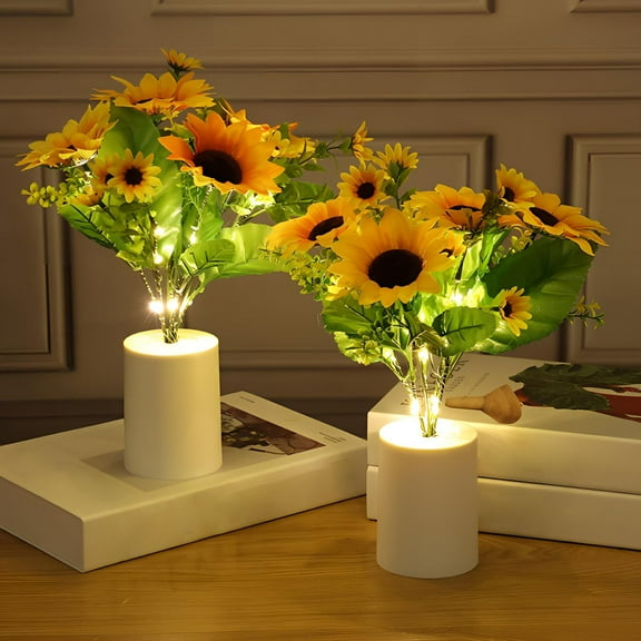 Battery Operated Flower Lamp, LED Artificial Flowers Night Light, Bonsai Table Lamp Warm White for Home Living Room Bedroom Bedside Decoration (Sunflower light,1 Pack)