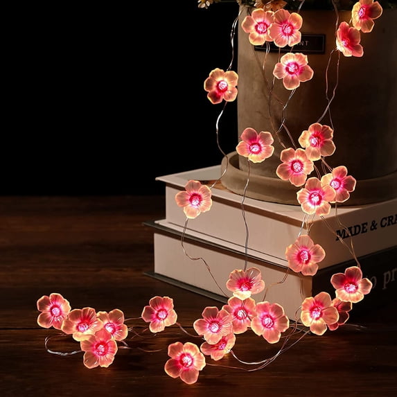 Battery Operated Flower String Lights ,10ft 30 LEDs Indoor Wall Decor Curtain Decorative Cherry Blossom Fairy Lighting for Home Wedding Birthday Christmas Bedroom, Valentine's Day Decorations