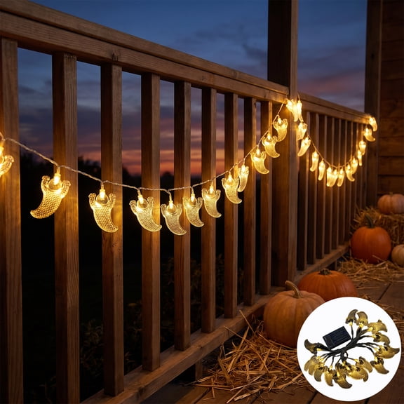 Battery Operated Ghost LED String Lights 3m 20 LED, Transparent Waving Ghost Warm White Light, Spooky Halloween Light for Window Tiered Tray