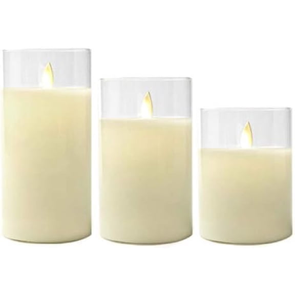 Battery Operated Glass Hurricane LED Candles with Flickering Flame - Set of 3$$Tools & Hardware Other