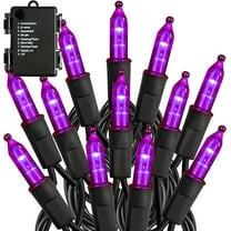 Battery Operated Halloween 50LED Mini String Lights,16 FT Waterproof Fairy Lights with 8 Lighting Modes & Timer, Xmas Decorations for Indoor Outdoor Garden Party Decor, Purple