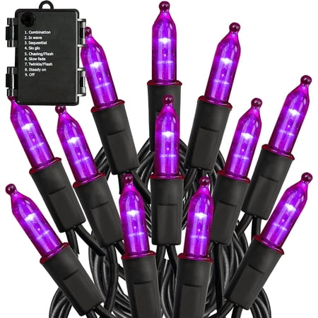 Battery Operated Halloween 50LED Mini String Lights,16 FT Waterproof Fairy Lights with 8 Lighting Modes & Timer, Xmas Decorations for Indoor Outdoor Garden Party Decor, Purple