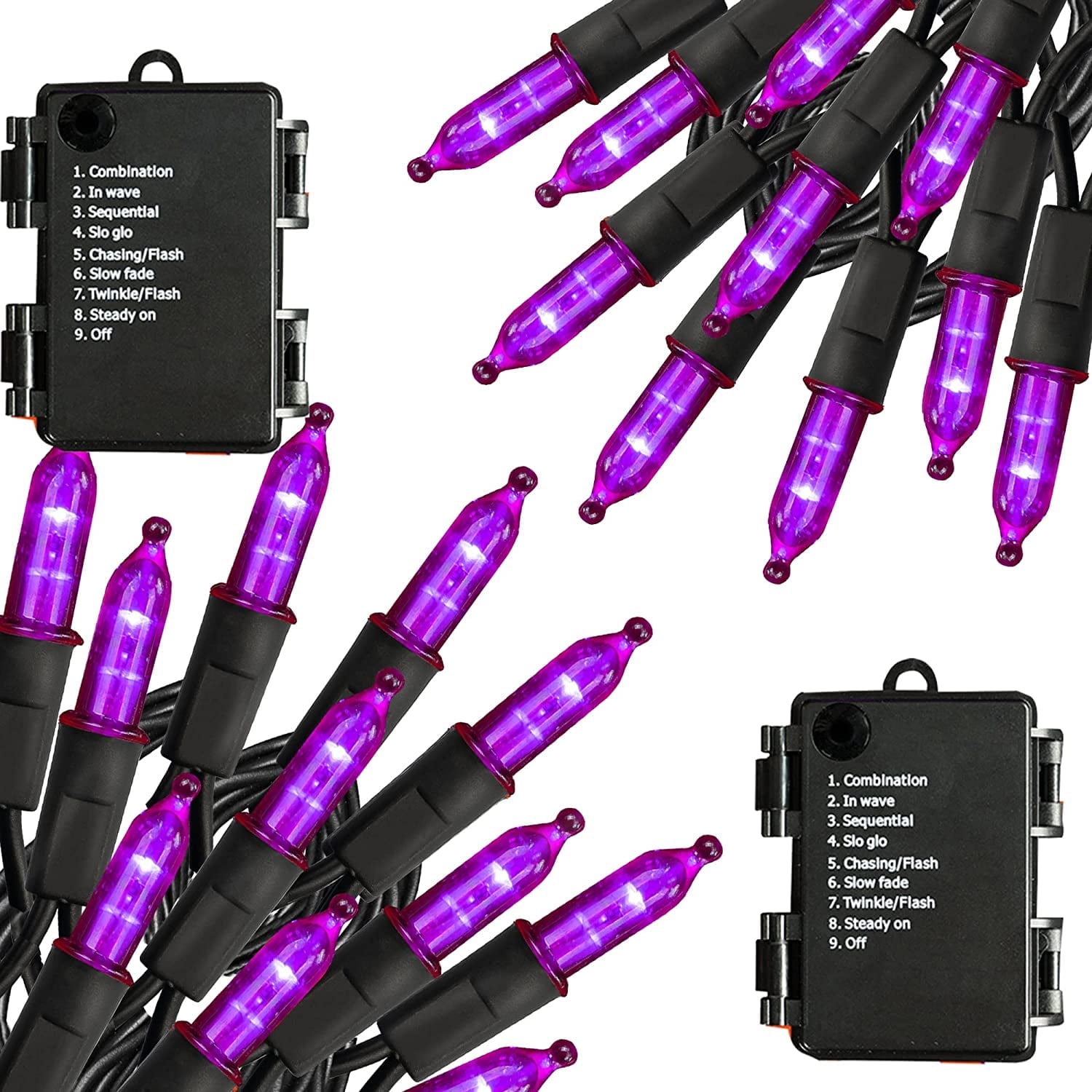 Battery Operated Halloween 50LED Mini String Lights,2 Pack 16ft Waterproof Fairy Lights with 8 Lighting Modes & Timer, Xmas Decorations for Indoor Outdoor Garden Party Decor, Purple