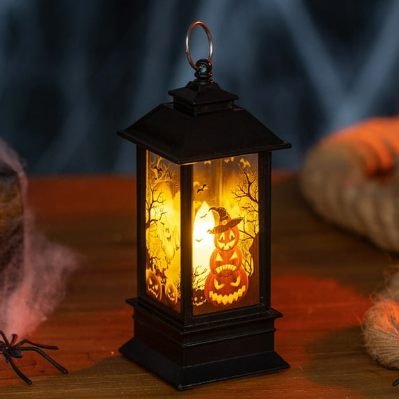 Battery Operated Halloween Globe Lantern with Spooky Pumpkin Scene Lighted Lantern for Indoor Outdoor Halloween Decorations Party Gifts and Festival Home Decor with Magical Effect