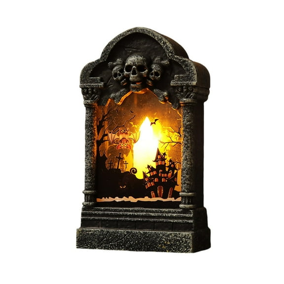 Battery Operated Halloween Lantern - Black Pumpkin Witch LED Light with Flickering Flame Effect for Indoor/Outdoor Spooky Decor