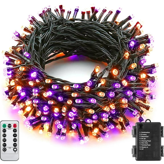Battery Operated Halloween Lights,33ft 100 LED Multicolor String Lights with Remote & Timer, 8 Modes Black Wire Twinkle Christmas Tree Lights Waterproof Indoor Outdoor Decoration