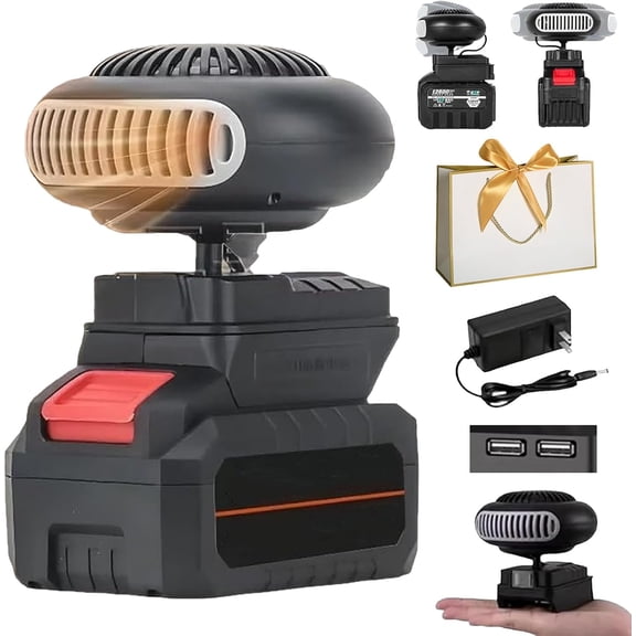 Battery Operated Heaters for Indoors/Camping/Office/Car Defroster, Portable Rechargeable Battery Operated Space Heater Cordless with USB, Tip-Over & Overheat Protection (10 Batteries Kit, With USB)