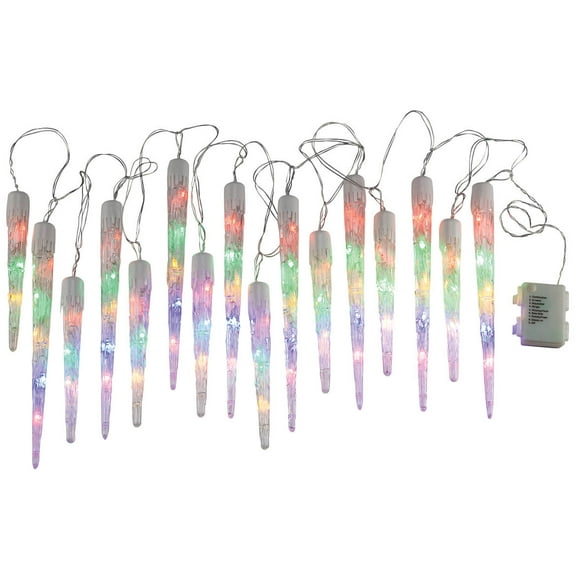 Battery-Operated Icicle Lights by Fox RiverTM Creations - Colorful LED Lights - Multi-Function Indoor/Outdoor Decor - Built-In Timer - Battery-Powered - 8 Light Functions - 140" x 12" x 1" - Polyprop