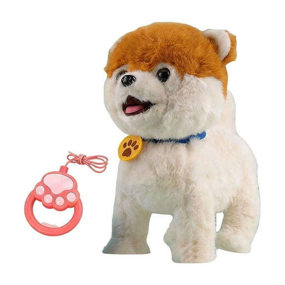 Battery Operated Interactive Plush Puppy Toy For Kids, Large Pomeranian Design With Singing, Tongue Out, Touch Activation, Includes Plush Toy, Random Leash, Charger For Pretend