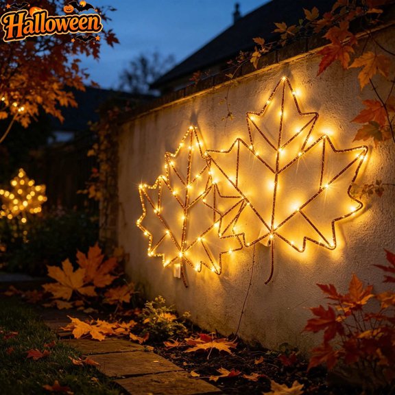 Battery Operated Iron Maple Leaf LED Wall Light, Warm Light Hollow Metal Maple Leaf Wall Art For Porch Fence Window Indoor Outdoor Thanksgiving Fall Harvest Home Shop Seasonal Wall Decor Gift