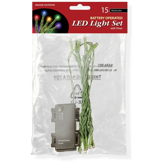 Battery Operated LED Light String Set, 15 Bulb, Multicolor