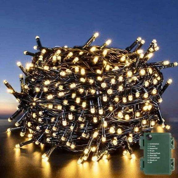 Battery Operated Christmas Lights, Quntis 132ft 300 LED Battery Powered Decoration Tree Lights, 8 Modes Timer Waterproof Christmas String Lights for Valentine Party Home Courtyard Warm White