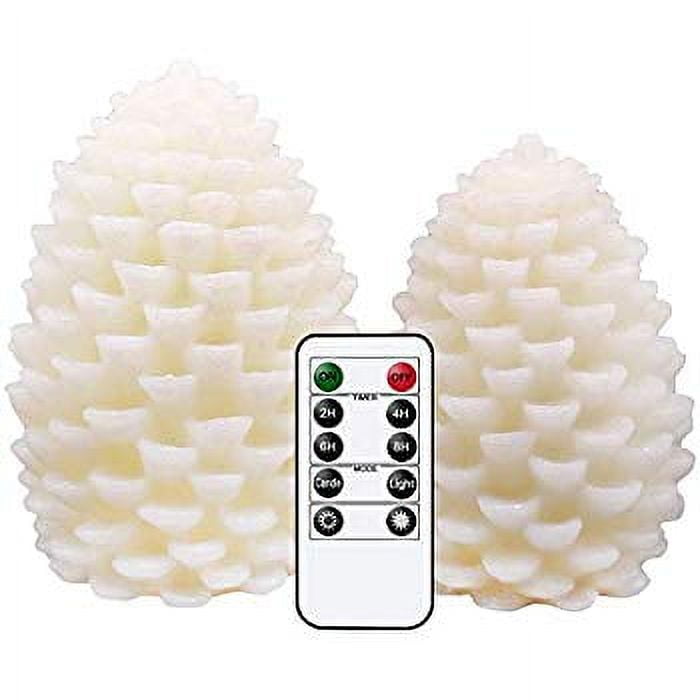 Battery Operated LED Pine Cone Flameless Candles Real Wax with Timer and Remote for Christmas