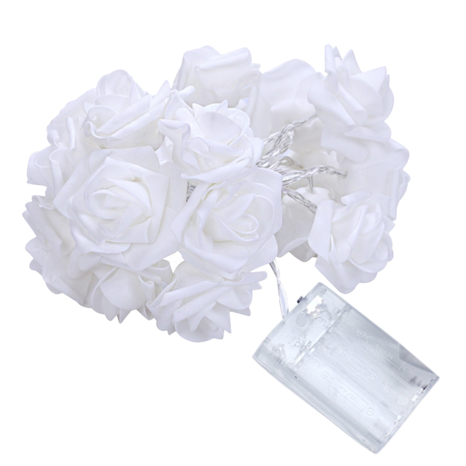 Battery Operated LED Rose String Lights - 40 Warm White Floral Lights ...