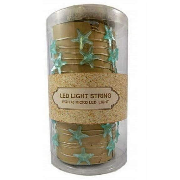 Battery Operated LED String Light, 40 Micro Teal Starfish, 13 Feet