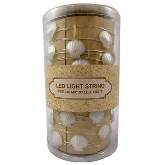 Battery Operated LED String Light, 40 Micro White Shells, 13 Feet