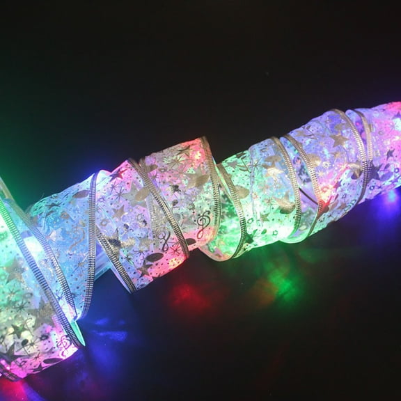 Battery Operated LED Strip Light Colorful RGB 50 Leds/ 100 Leds Flexible Ribbon Stripe Lights 16.4ft/ 32.8ft Christmas Tree Decorations String Lights Copper Wire Ribbon Bows Lights for Party Holiday