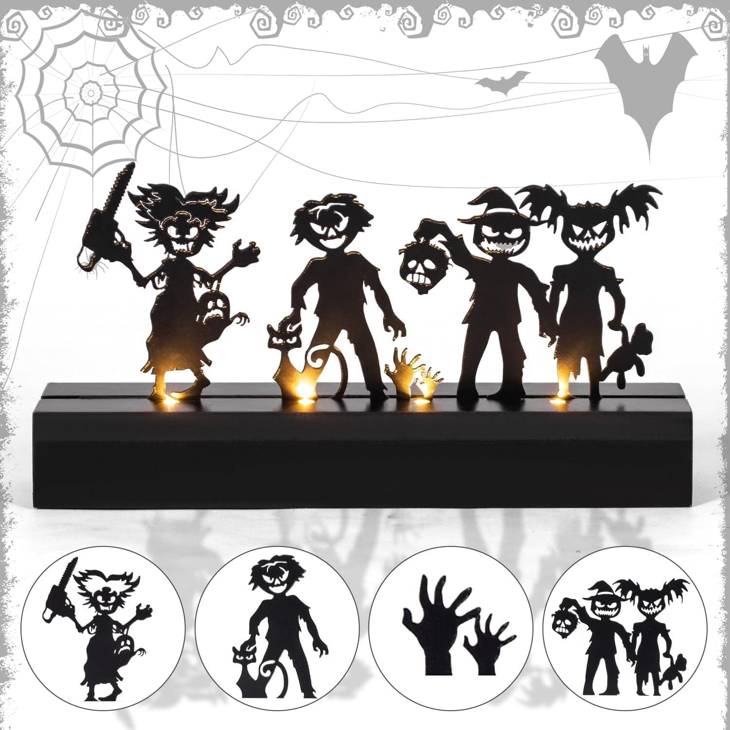 Battery Operated LED Table Decor with 4 Haunting Figures for Halloween