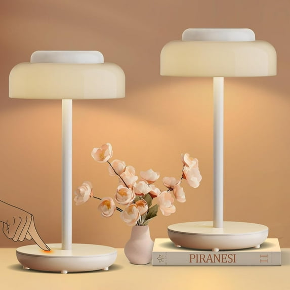 Battery Operated LED Table Lamp, 5000mAh Rechargeable Cordless Lamp Set of 2, Stepless Dimmable Touch Control, Small Waterproof Desk Night Light for Living Room, Bedroom, Outdoor Bar (White)