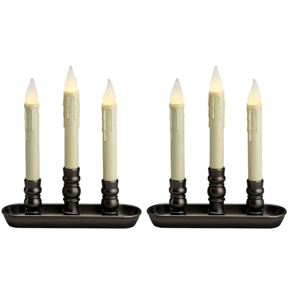 Battery-Operated LED Triple Window Candle, Set of 2