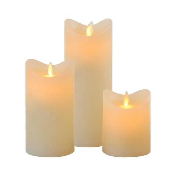 Battery Operated LED Wax Candles with Moving Flame - Set of 3
