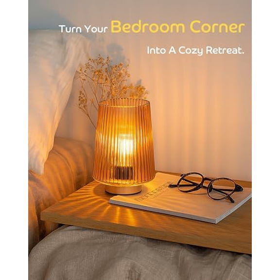 Battery Operated Lamp Aesthetic with Timer, Small Cozy Table Lamps for College Dorm, Cordless Battery Powered Decorative Lamp for Bedside Living Room Shelf Amber Set of 2