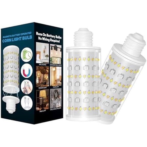 Battery Operated Light Bulb With Remote Control, 2 Pack Rechargeable Light Bulbs 360 lighting For Non-Hardwired Lamp, 10000mAh RGB Dimmable Bulbs Lighting Time Up To 60 Hrs for Home Power Outage