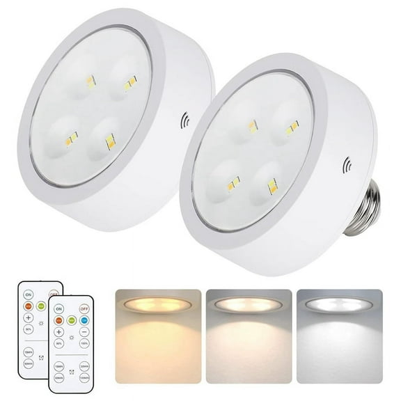 Battery Operated Light Bulb for Lamps, Screw in LED Puck Lights with Remote, with E26 Socket for Wall Sconce 2Pack
