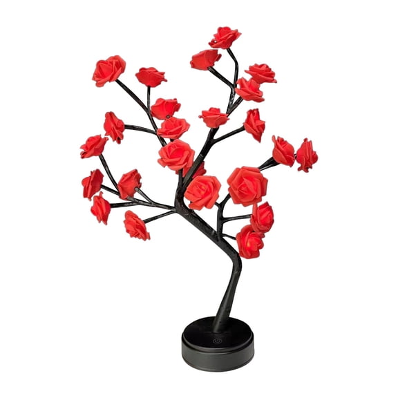 Battery Operated Light Source Desk Lamp with 24 Warm White Light Sources Rose Floral Burst Patterned Artwork Desk Botanical Foliage Light USB Powered and AA Battery Compatible