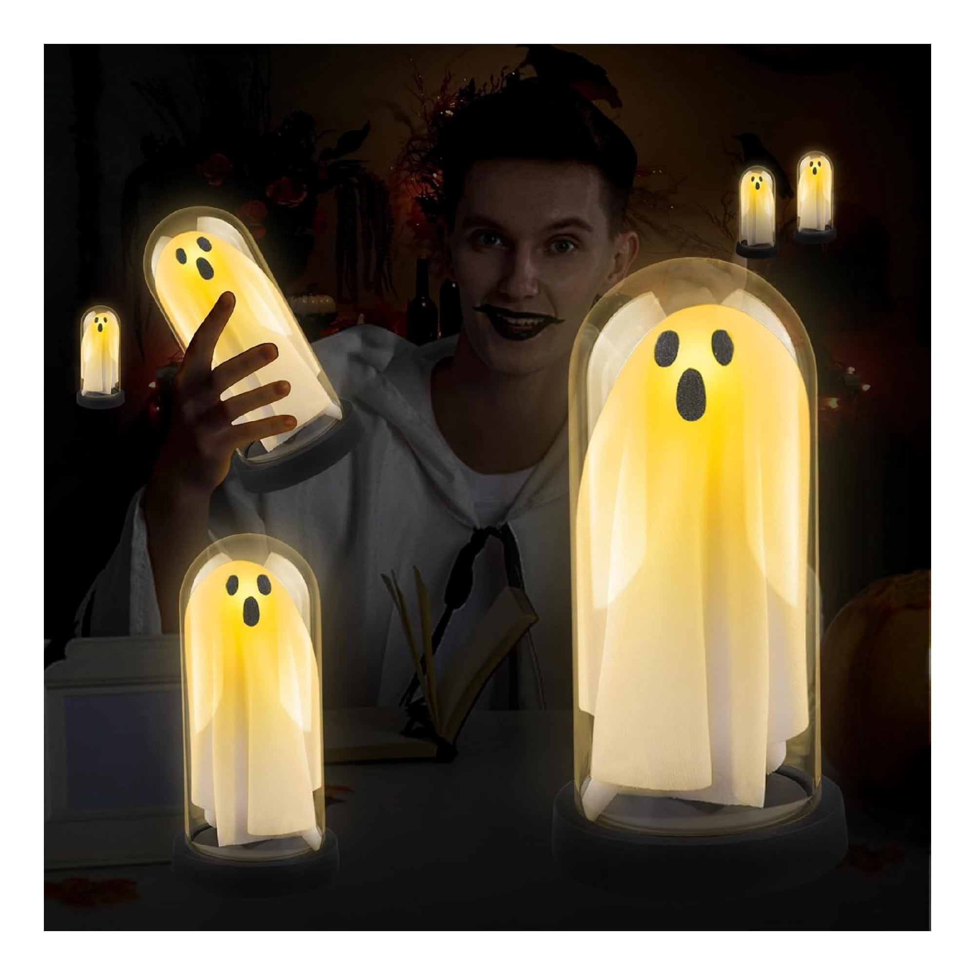Battery Operated Light Up Ghost Statue for Halloween Tabletop and Shelf Decor
