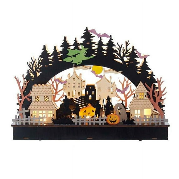 Battery-Operated Lighted LED Wooden Halloween Village House