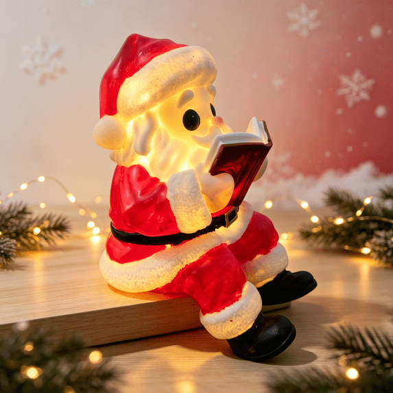 Battery Operated Lighted Santa Figurine, Resin Christmas LED Table Night Light, Cute Holiday Decor Ornament for Living Room, Bedside, Shelf and Christmas Indoor Home Festive Arrangements