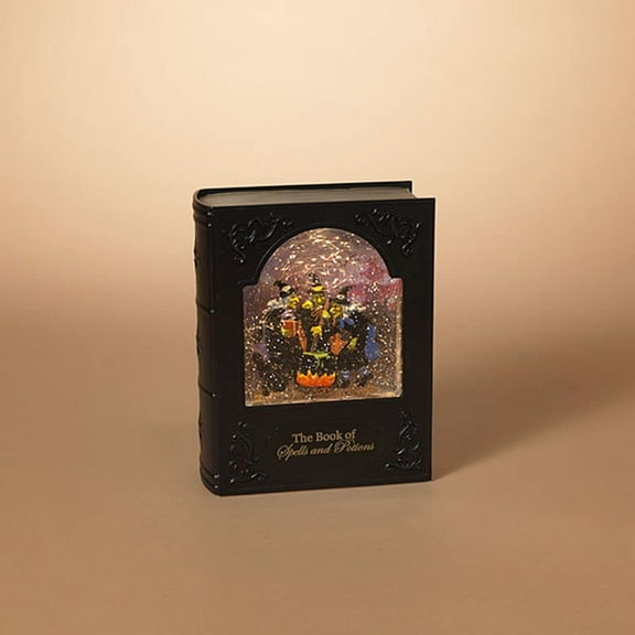 Battery Operated Lighted Spinning Water Globe Book of Spells and Potions Halloween Scene in Spinning Glitter 8.5 Inch