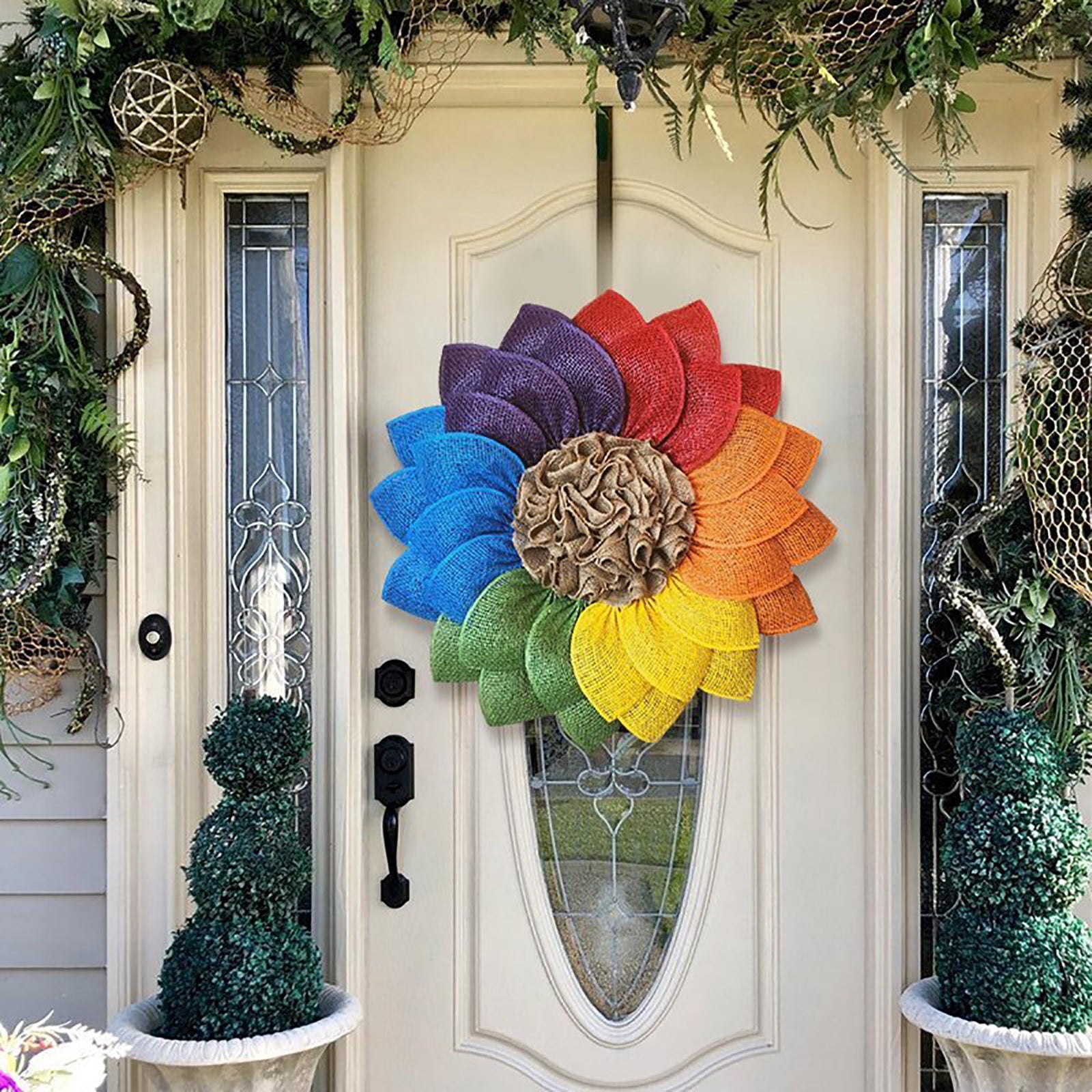 Battery Operated Lighted Wreath Head Wreath Flocked Outdoor Wreath