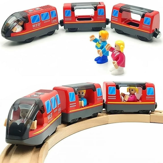 Battery Operated Locomotive Train for Wooden Train Tracks Magnetic Connection, Powerful Engine Bullet Train Set Compatible with Thomas, Brio, Chuggington - Train Toys for Toddlers