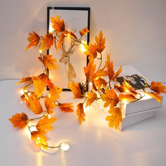 Battery Operated Maple Leaf String Lights for Halloween Fall Decor, Outdoor Indoor LED Vine Lights Thanksgiving Christmas Party Decoration, Safe for Kids No Plug Needed