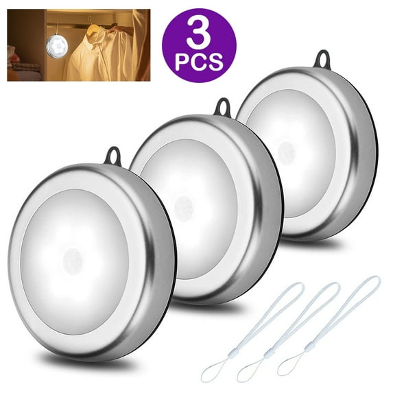 Battery Operated Motion Sensor Light Indoor, LED Closet Lights, Battery Night Light with Hanging rope, Stick on Wall Lamps for Pantry, Cabinet, Wardrobe, Kitchen, Stairs, Steps, Hallway 3pack