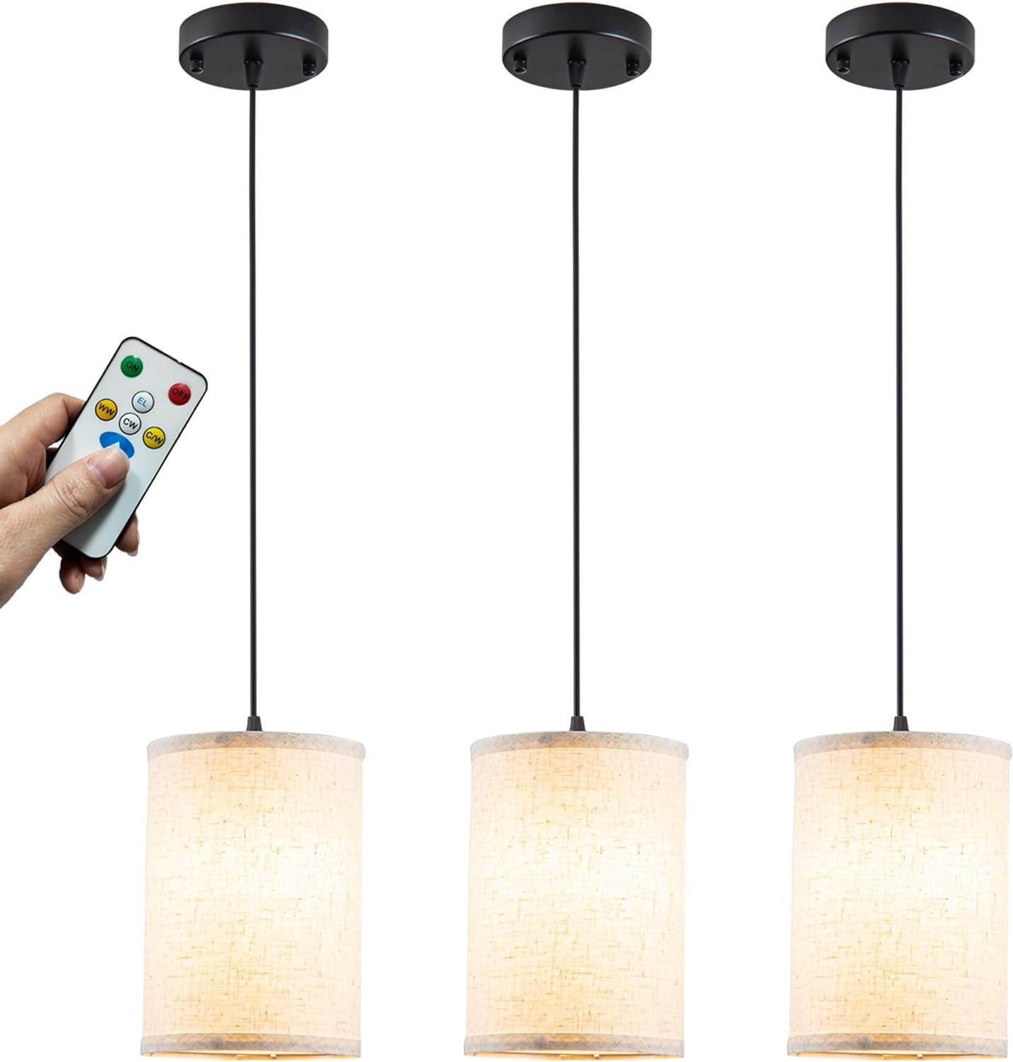 Battery Operated Pendant Light with Remote,Fabric Pendant Lights